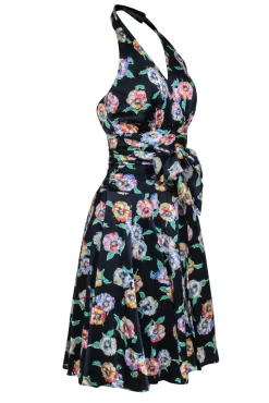Escada - Navy & Floral Print Halter Dress Sz 8