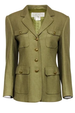 Escada - Olive Green Blazer w/ Gold Button Detail Blazer Sz 8