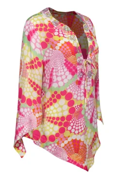 Escada - Pink & Yellow Printed Long Sleeve Silk Blouse w/ Rhinestone Trim Sz 12