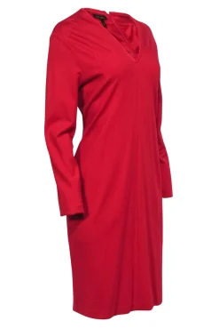 Escada - Red Long Sleeve Midi Dress w/ Frayed Neckline Sz L