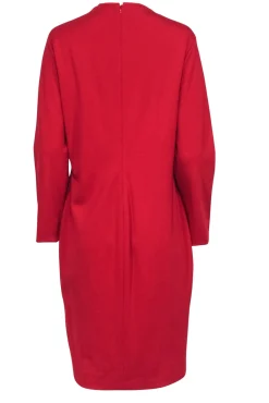 Escada - Red Long Sleeve Midi Dress w/ Frayed Neckline Sz L