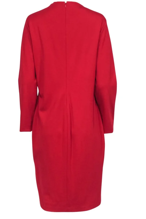 Escada - Red Long Sleeve Midi Dress w/ Frayed Neckline Sz L