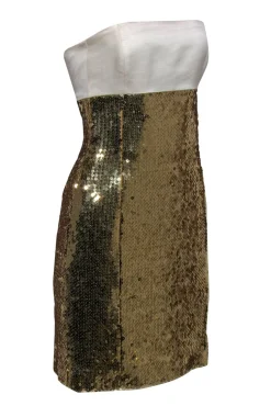 Escada - Vintage Gold Sequined Strapless Mini Dress Sz S