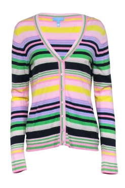 Escada Sport - Pink Multicolor Stripe V-neck Cardigan Sz L