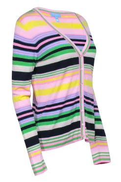 Escada Sport - Pink Multicolor Stripe V-neck Cardigan Sz L