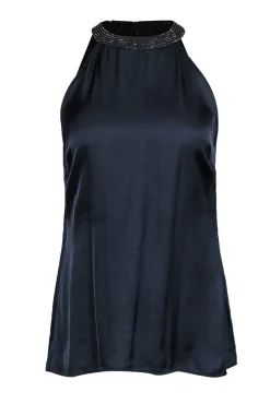 Etcetera - Dark Gray Satin High Neck Tank w/ Rhinestones Sz 0