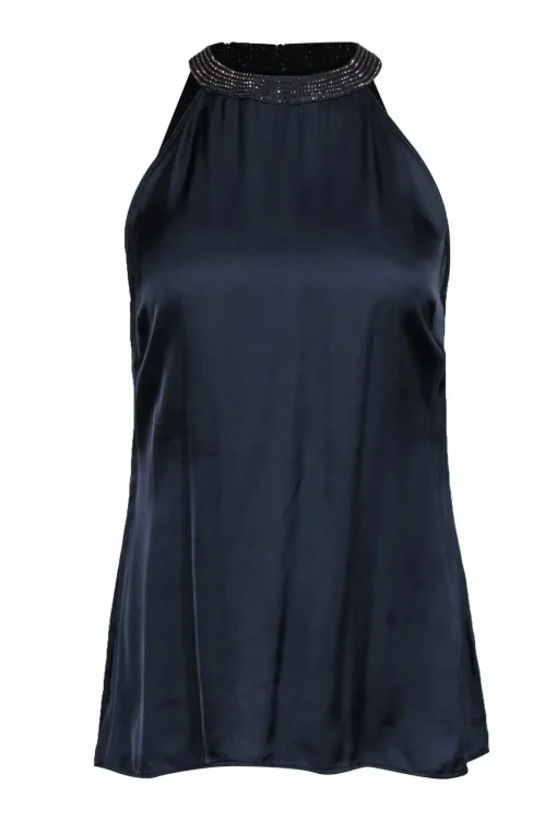 Etcetera - Dark Gray Satin High Neck Tank w/ Rhinestones Sz 0
