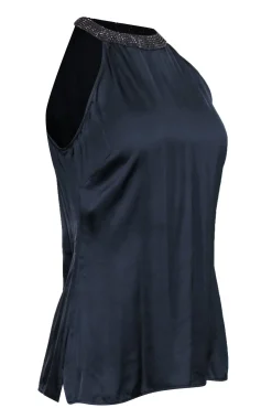 Etcetera - Dark Gray Satin High Neck Tank w/ Rhinestones Sz 0