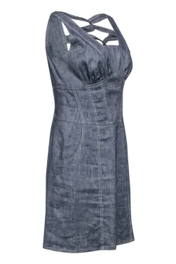 Etcetera - Grey Chambray Corset-Style Sheath Dress Sz 8