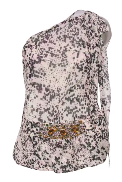 Etcetera - Printed One-Shoulder Blouse w/ Jewels Sz 6