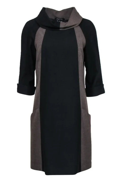 Etecetera - Brown & Black Color-Blocked Shift Dress w/ Collared Neckline Sz 8