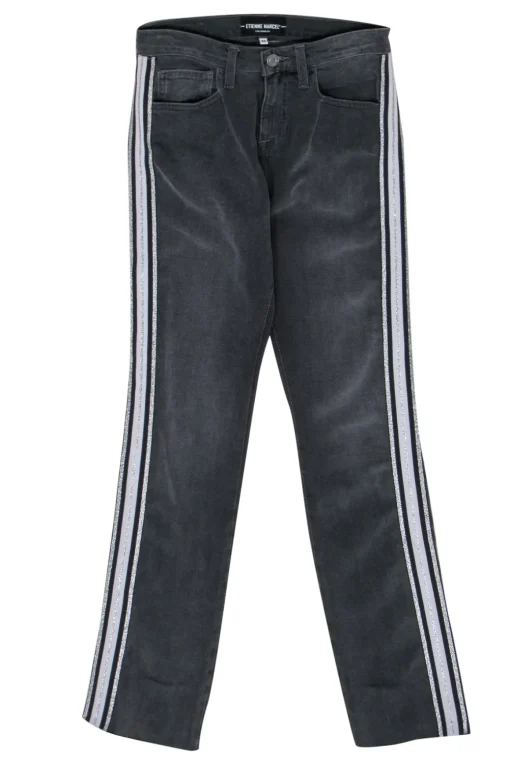 Etienne Marcel - Faded Black Straight Leg Jeans w/ White & Sparkle Stripes Sz 25