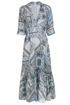 Etro - White, Blue, & Beige Print Crop Sleeve Maxi Dress Sz 10