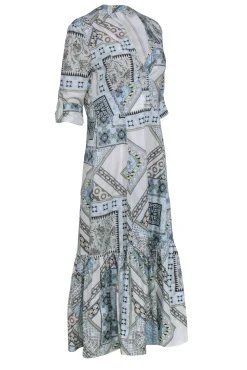 Etro - White, Blue, & Beige Print Crop Sleeve Maxi Dress Sz 10