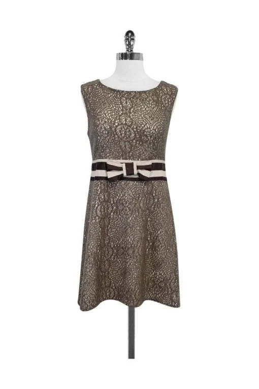 Eva Franco - Taupe Eyelet Dress w/ Bow Detail Sz 4
