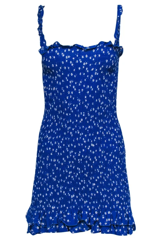 Faithfull the Brand - Blue & White Floral Print Smocked Dress Sz 4