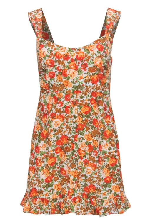 Faithfull the Brand - Orange, Green & White Floral Print "Lou Lou" Mini Dress Sz 2