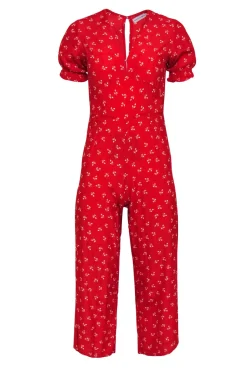 Faithfull the Brand - Red Floral Short Sleeve Jumpsuit Sz 2