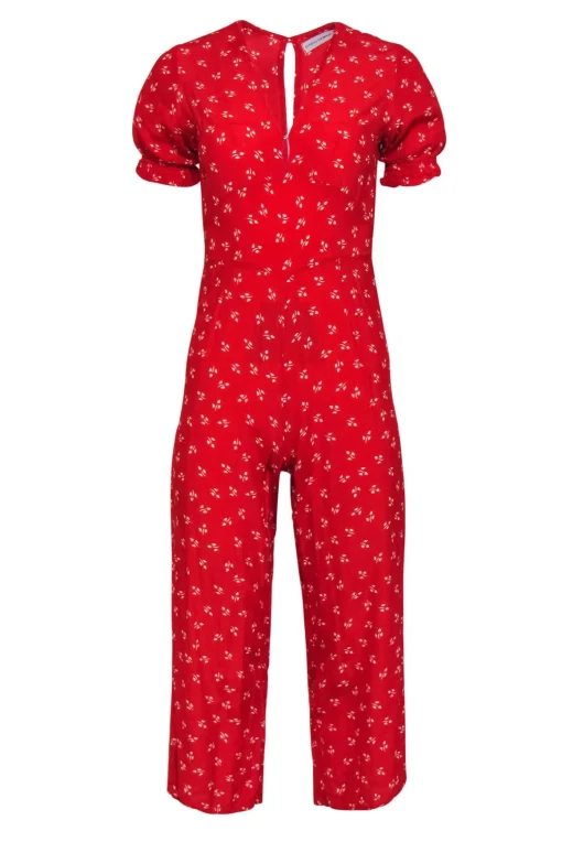 Faithfull the Brand - Red Floral Short Sleeve Jumpsuit Sz 2