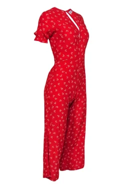 Faithfull the Brand - Red Floral Short Sleeve Jumpsuit Sz 2
