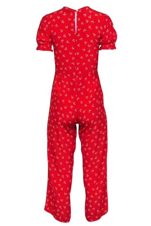 Faithfull the Brand - Red Floral Short Sleeve Jumpsuit Sz 2