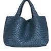 Falor – Large Blue Woven Leather Tote Bag