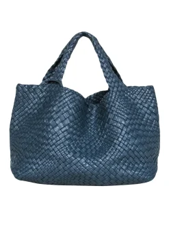 Falor – Large Blue Woven Leather Tote Bag