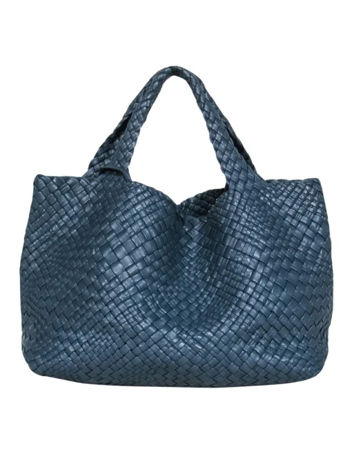 Falor – Large Blue Woven Leather Tote Bag