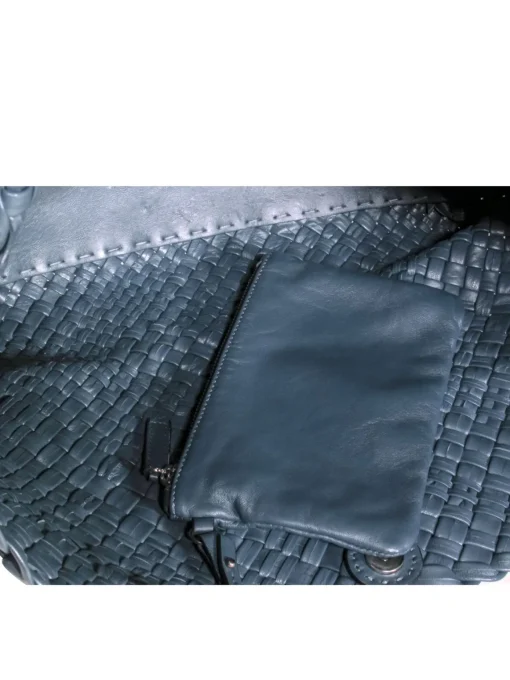 Falor – Large Blue Woven Leather Tote Bag