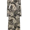 Farm - Black & Cream Floral Geo Print Long Sleeve Maxi Dress Sz M