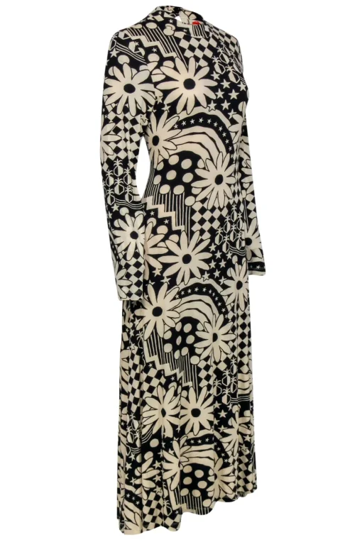 Farm - Black & Cream Floral Geo Print Long Sleeve Maxi Dress Sz M