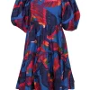 Farm - Blue w/ Rainbow Macaw Print Poplin Mini Dress Sz M