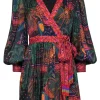 Farm - Dark Green & Multicolor Jungle Print Wrap Dress Sz S