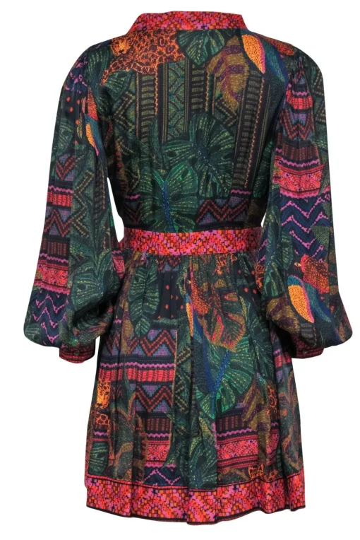 Farm - Dark Green & Multicolor Jungle Print Wrap Dress Sz S