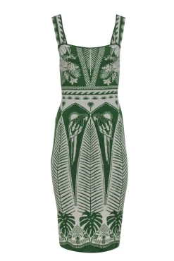 Farm - Green & Cream Print Knit Sleeveless Dress Sz XS