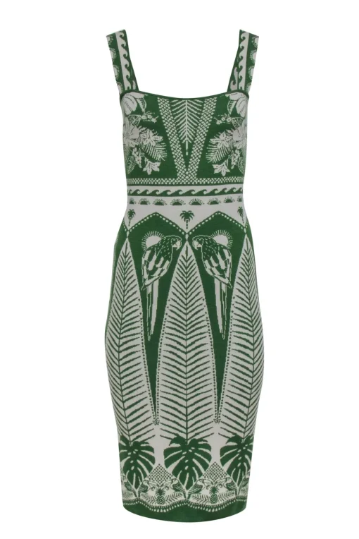 Farm - Green & Cream Print Knit Sleeveless Dress Sz XS