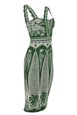 Farm - Green & Cream Print Knit Sleeveless Dress Sz XS