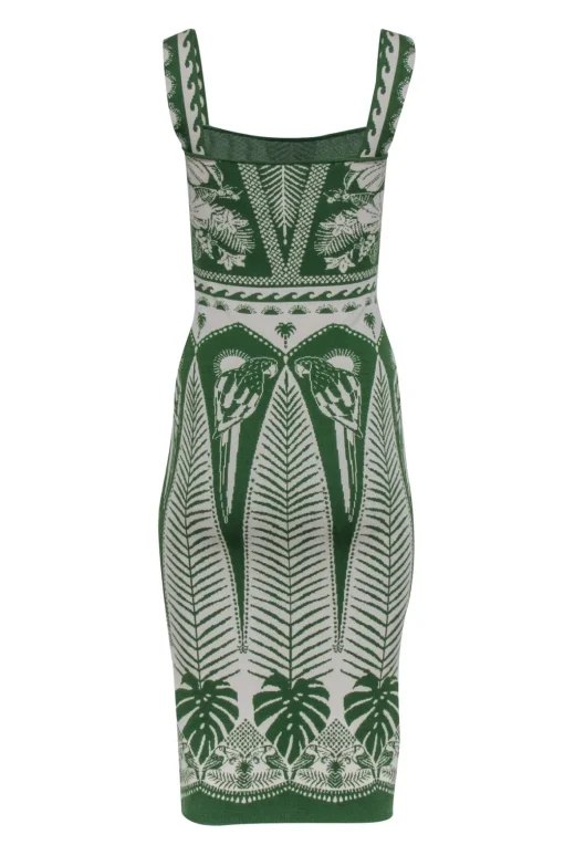 Farm - Green & Cream Print Knit Sleeveless Dress Sz XS