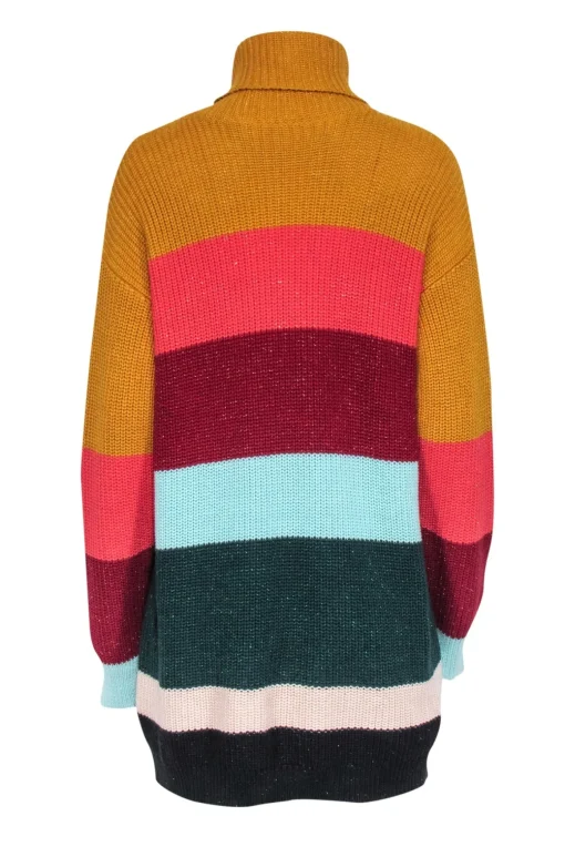 Farm - Multicolor Metallic Bold Stripe Turtleneck Sweater Dress Sz XS