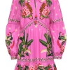 Farm - Pink Tropical "Leopard Forest" Print Long Sleeve Dress Sz L