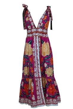 Farm - Pink w/ Yellow & Orange Floral Sleeveless Dress Sz M