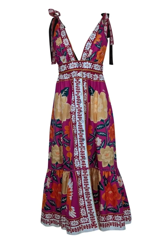 Farm - Pink w/ Yellow & Orange Floral Sleeveless Dress Sz M