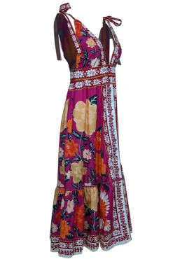 Farm - Pink w/ Yellow & Orange Floral Sleeveless Dress Sz M