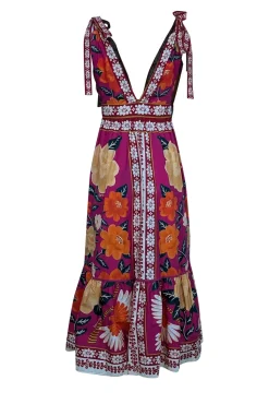 Farm - Pink w/ Yellow & Orange Floral Sleeveless Dress Sz M