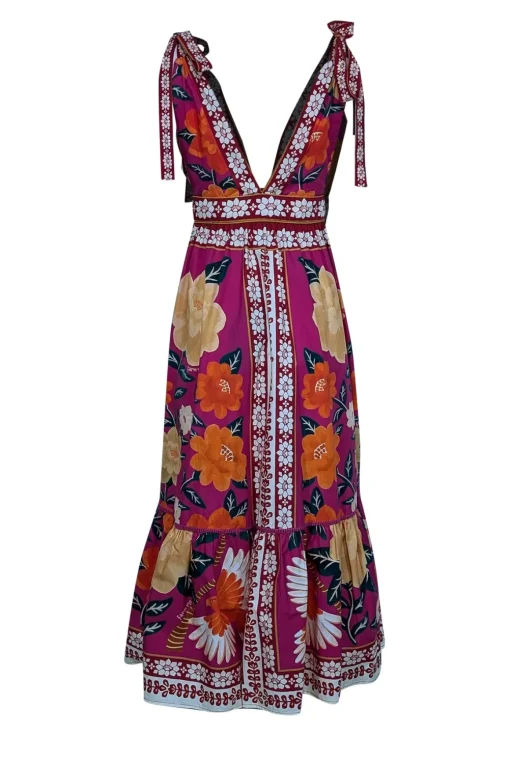 Farm - Pink w/ Yellow & Orange Floral Sleeveless Dress Sz M