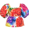 Farm - Rainbow Floral Print Puff Sleeve Peplum Blouse Sz XS
