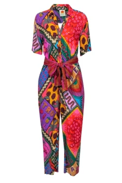 Farm - Red & Multi-Colored 'Dotted Patch Scarf' Jumpsuit Sz XS