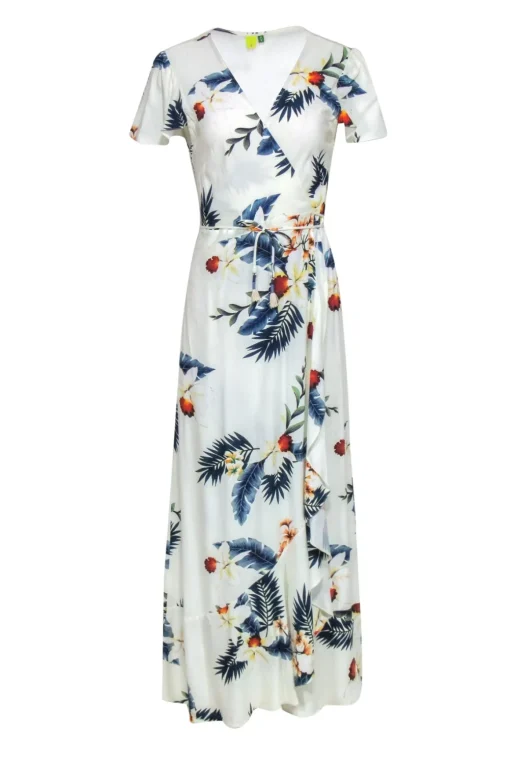 Farm - White & Multicolor Tropical Floral Print Wrap Maxi Dress Sz M