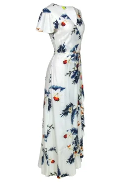 Farm - White & Multicolor Tropical Floral Print Wrap Maxi Dress Sz M