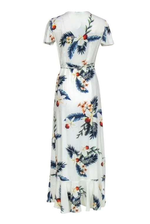 Farm - White & Multicolor Tropical Floral Print Wrap Maxi Dress Sz M